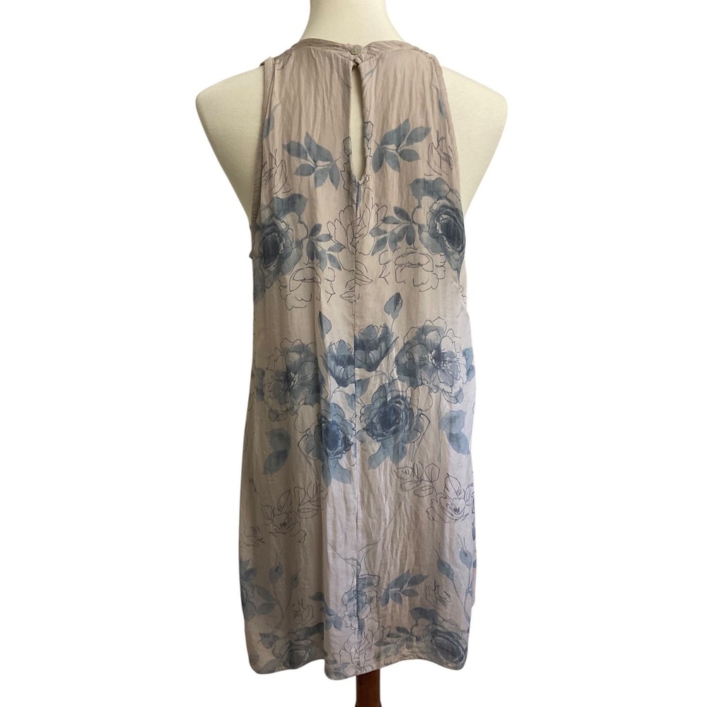 H.Trend Silk Floral Sleeveless Dress Womens Size M Taupe Blue Made in Italy - Picture 2 of 11
